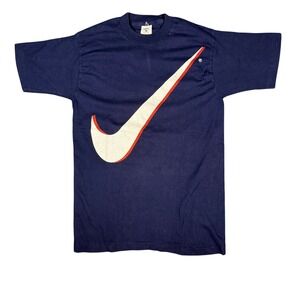Vintage‎ Nike T Shirt Men's Size M Navy Blue Big Swoosh Logo Classic Tee
